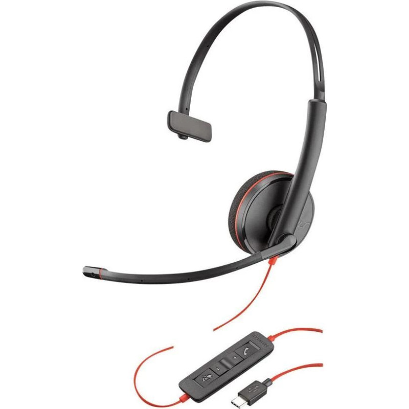 Poly Blackwire C3210 USB-C - 3200 Series - Vadu viens ausīs austiņas ar trokšņu slāpējošu mikrofonu - Melns