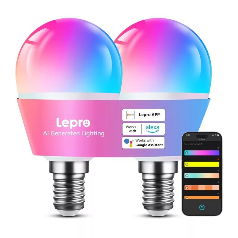 LEPRO BP1-2 E14 LED spuldze ar Bluetooth un Wi-Fi, 470 lm, 2 iepakojums