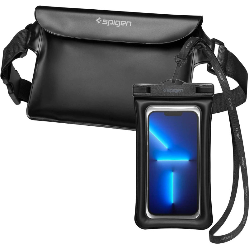 Spigen A621 Universalus vandeniui atsparus dėklas ir juosmens krepšys, juodas