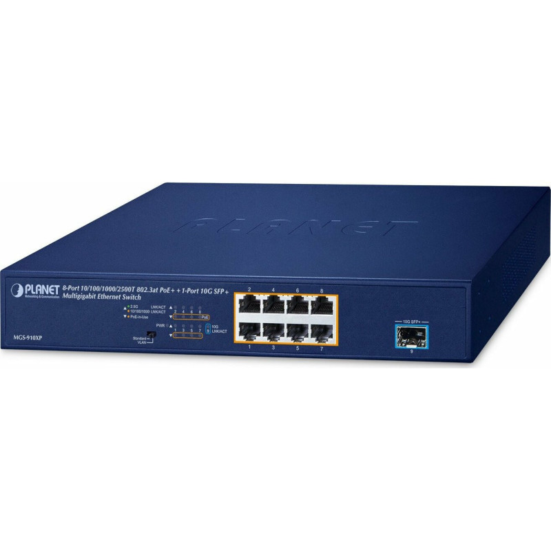 8 prievadų Multigigabit PoE+ tinklo jungiklis PLANET MGS-910XP