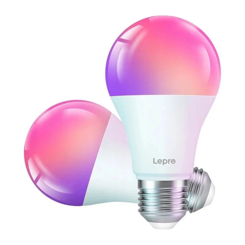 LEPRO B1-EU-2 viedā LED E27 Wi-Fi spuldze, 2 iepakojums, 9W (60W ekvivalents), 800 lūmeni, regulējama baltā 2700K-6500K 