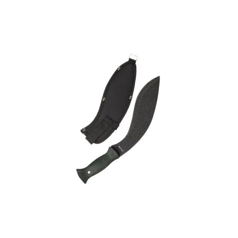 Machete Mil-Tec kukri 15534000 — nerūsējošā tērauda asmens 255 mm, kopējais garums 375 mm, ABS rokturis, ar apvalku