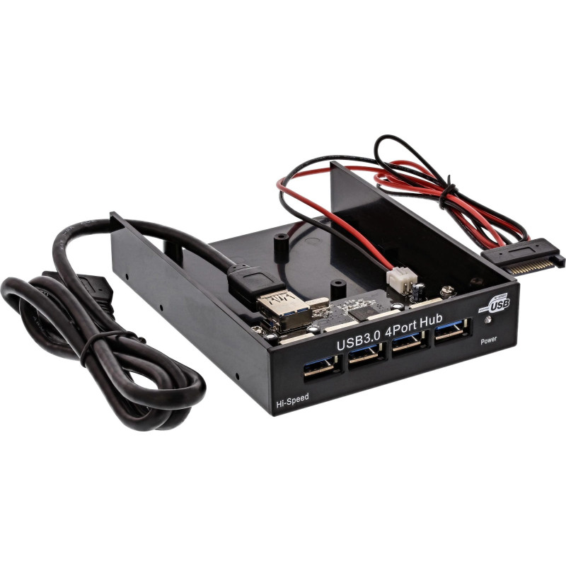 InLine 4-port USB 3.0 panel hub for 3.5-inch floppy drive bay, black