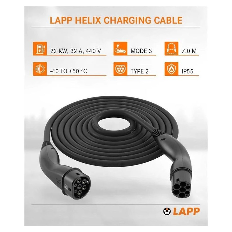 Lapp Mobility Type 2 Helix uzlādes kabelis 22 kW 7 m melns