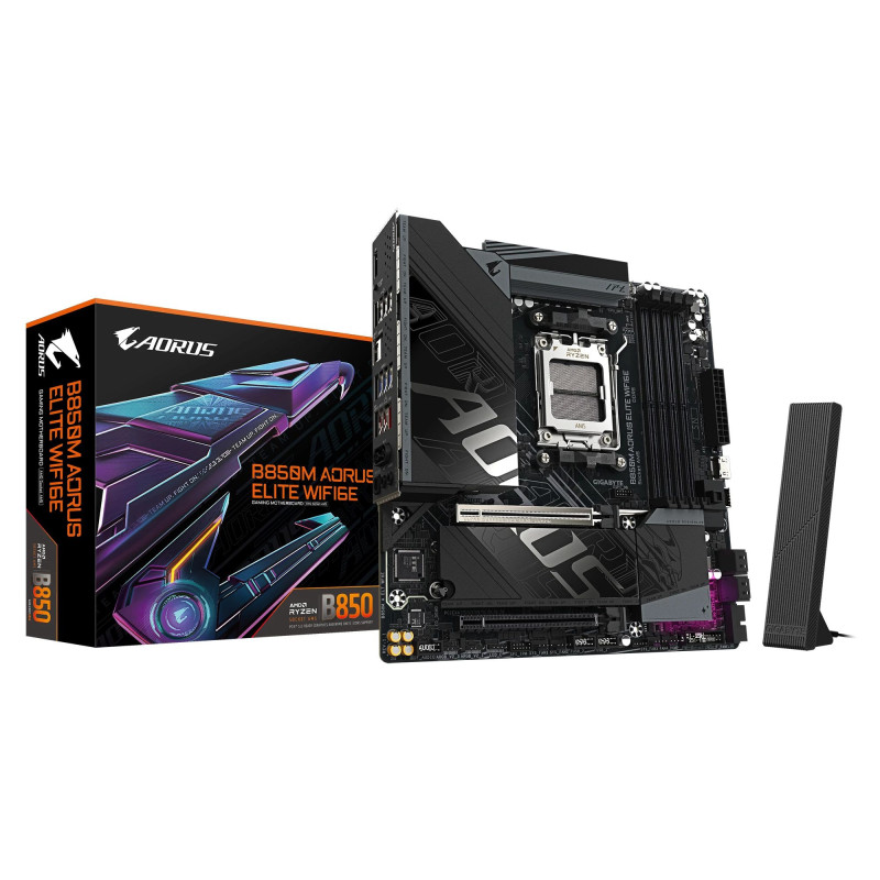 GIGABYTE B850M AORUS ELITE WIFI6E motherboard - AMD Ryzen 9000 series CPU, 12+2+2 phase digital VRM, up to 8200MHz DDR5 