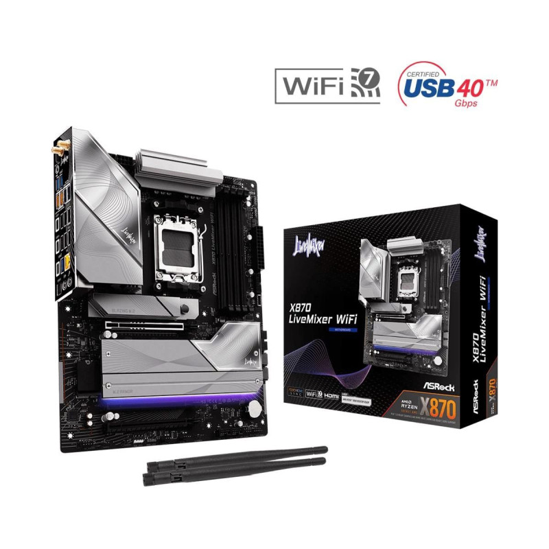 Pagrindinė plokštė ASRock X870 LiveMixer WiFi (AM5, ATX, DDR5, 4 lizdai, X870LIVEMIXERWIFI)