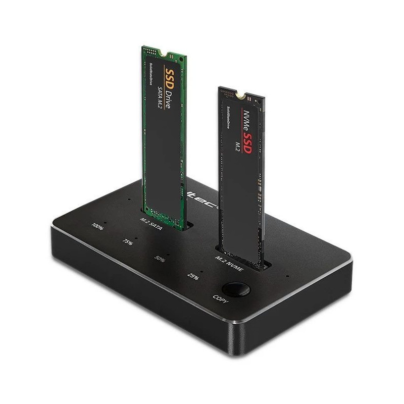 Qoltec 52274 M.2 SSD disku dokstacija , NVMe , SATA , USB-C , DUBULTĀ 2 x 2TB