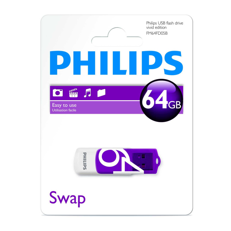 „Philips“ 64 GB USB 2.0 ryškiai violetinė versija