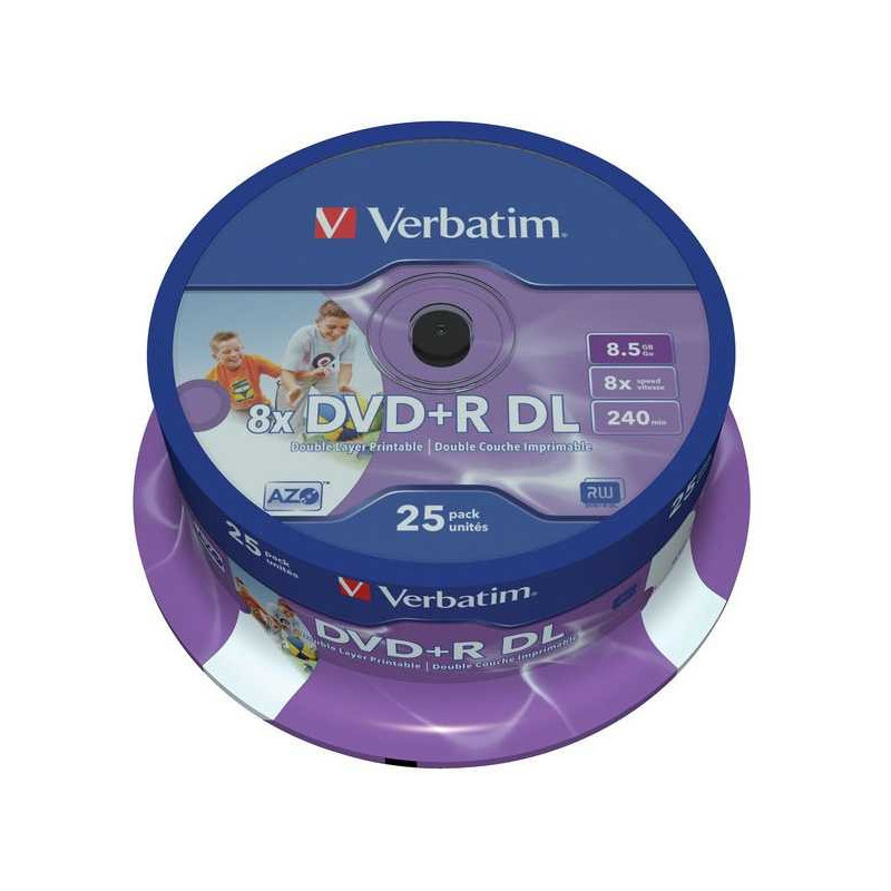 Verbatim DVD+R 8.5GB Wide Printable-No ID Cake Box 25