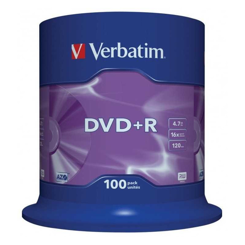 Verbatim DVD+R 4.7GB Matt Silver Cake Box 100
