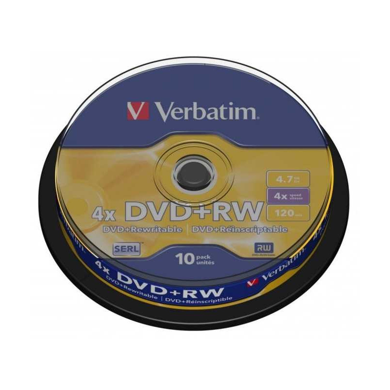 Verbatim DVD+RW 4.7GB Matt Silver Cake Box 10