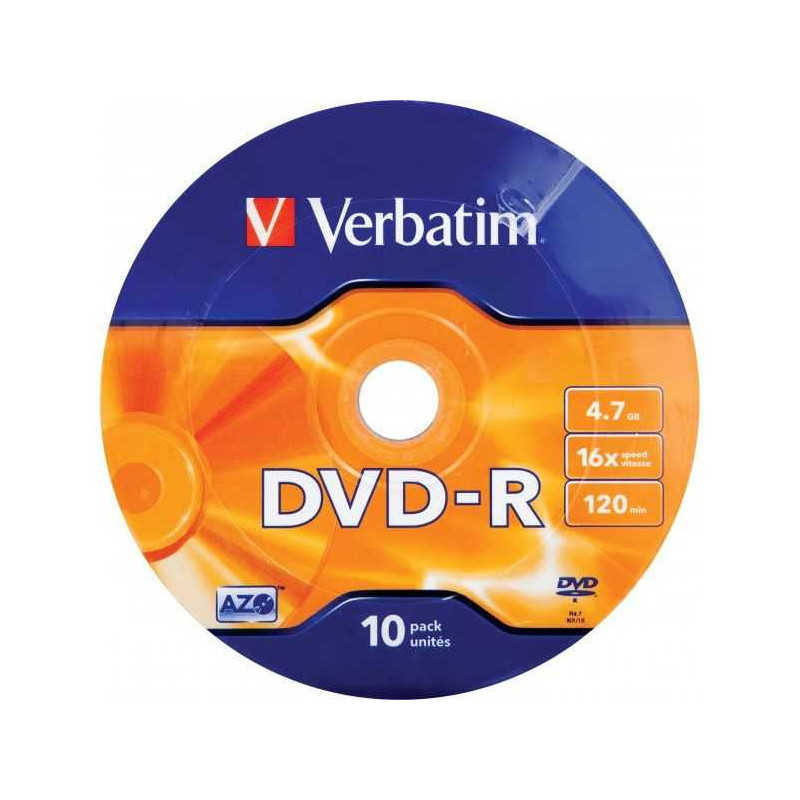 Verbatim DVD-R 16x 4.7GB Cake Box 10 Matt Silver