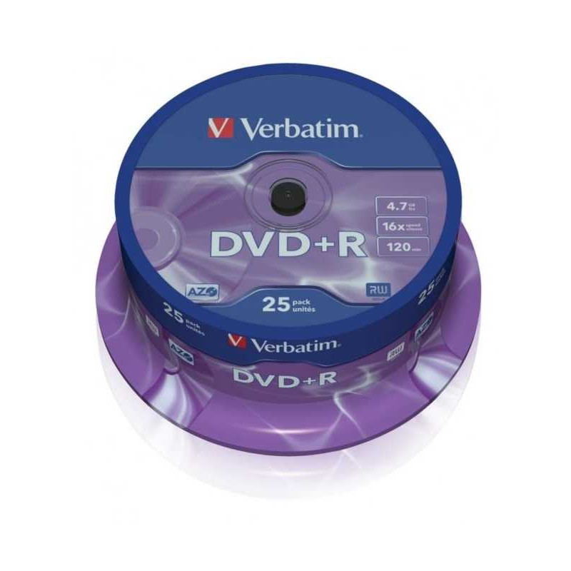 Verbatim DVD+R 4.7GB Matt Silver Cake Box 25