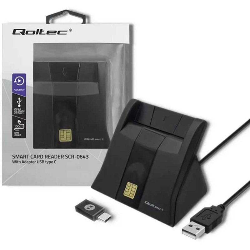 Qoltec Smart ID Card Reader SCR-0643 + USB Type-C Adapter