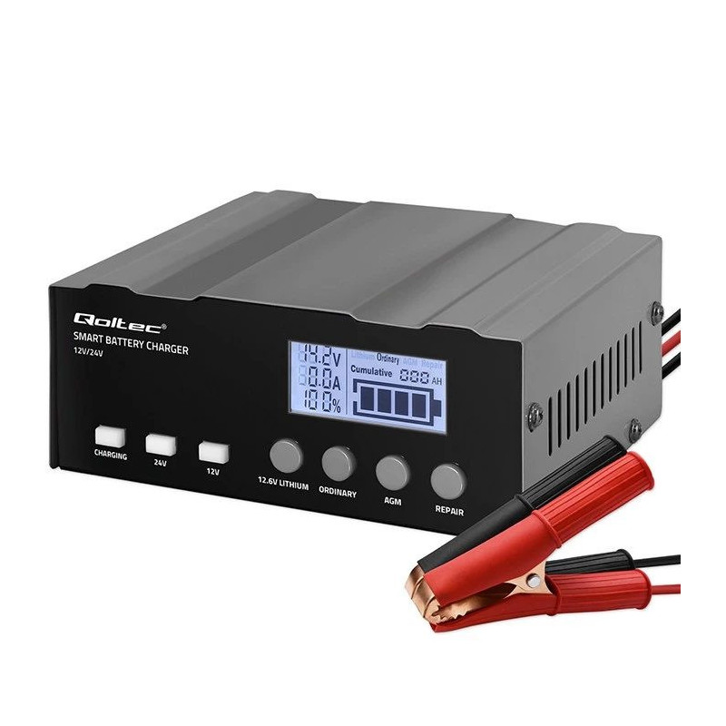 Battery charger QOLTEC 52491 microprocessor 12V / 12.6V / 24V with LCD