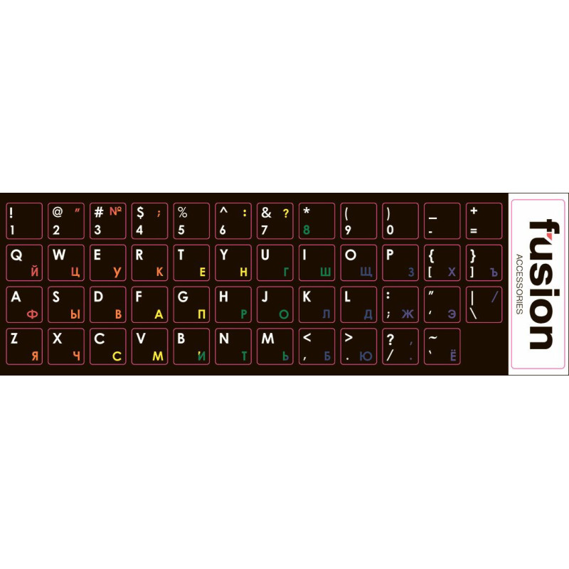 „Fusion Accessories“ lipdukai „Tastatúras RU, ENG“ vaivorykštės spalvos
