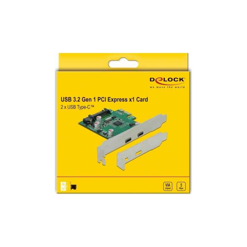DELOCK PCIe x1 2x išorinis SuperSpeed ??USB - (USB 3.2 Gen 1) USB Tip