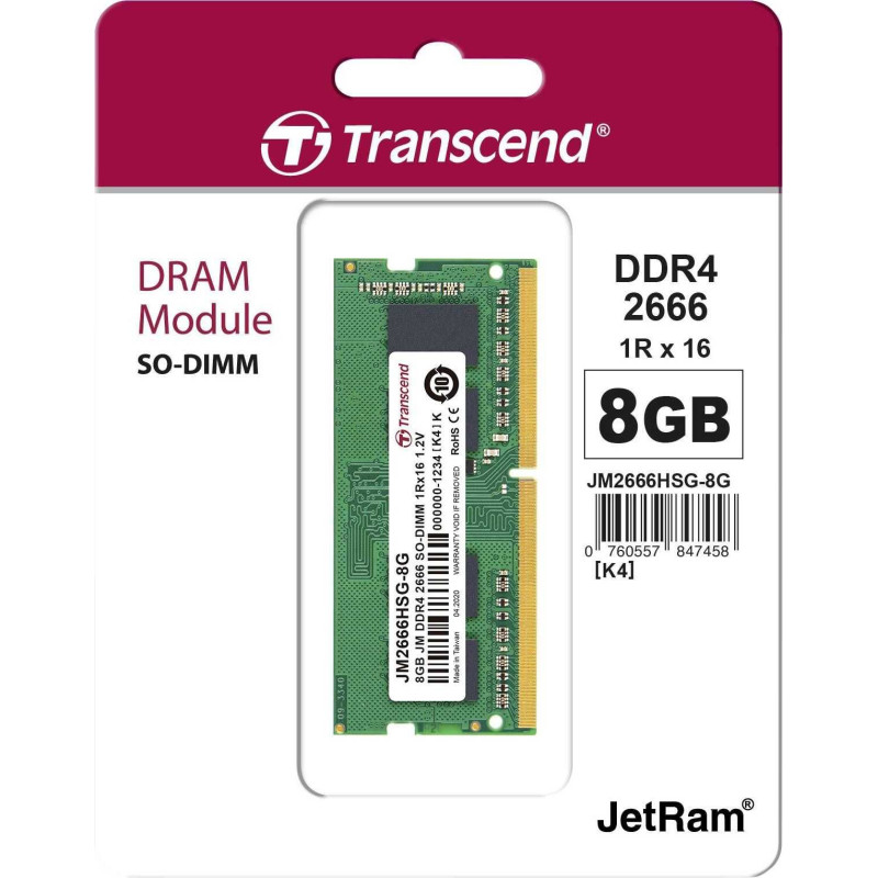 Transcend 8GB DDR4 2666MHz SO-DIMM JM2666HSG-8G