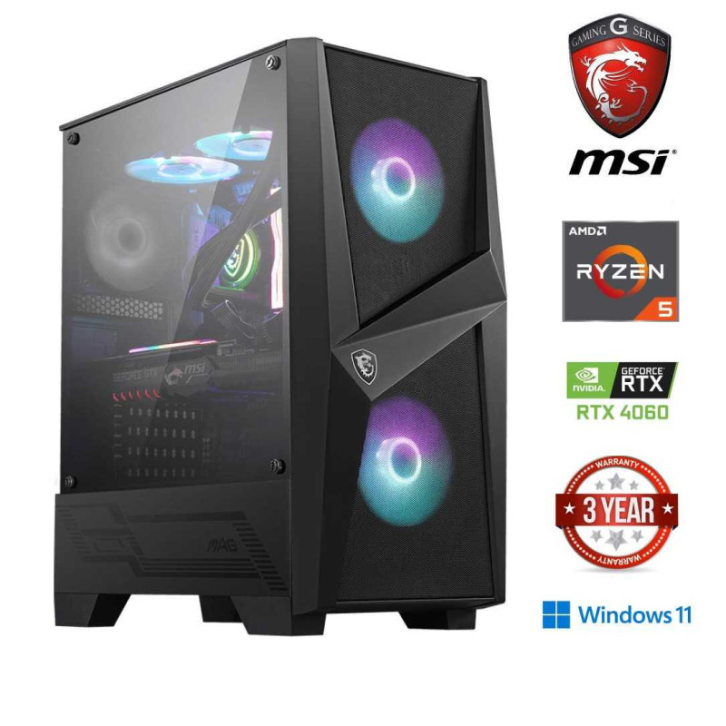 MDATA GAMING Ryzen 5 5500 8GB 512GB SSD 1TB HDD RTX 4060 8GB W11 Home