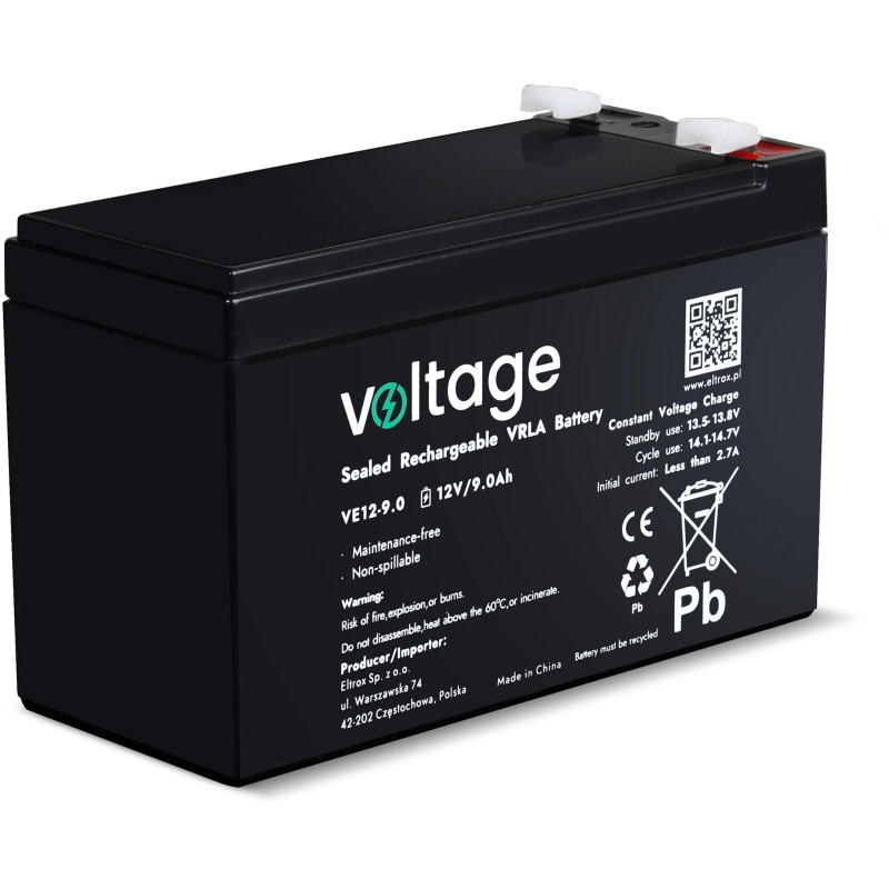 VOLTAGE AGM akumulators 12V 9Ah VE12-9.0 (6-9 gadu kalpošanas laiks)