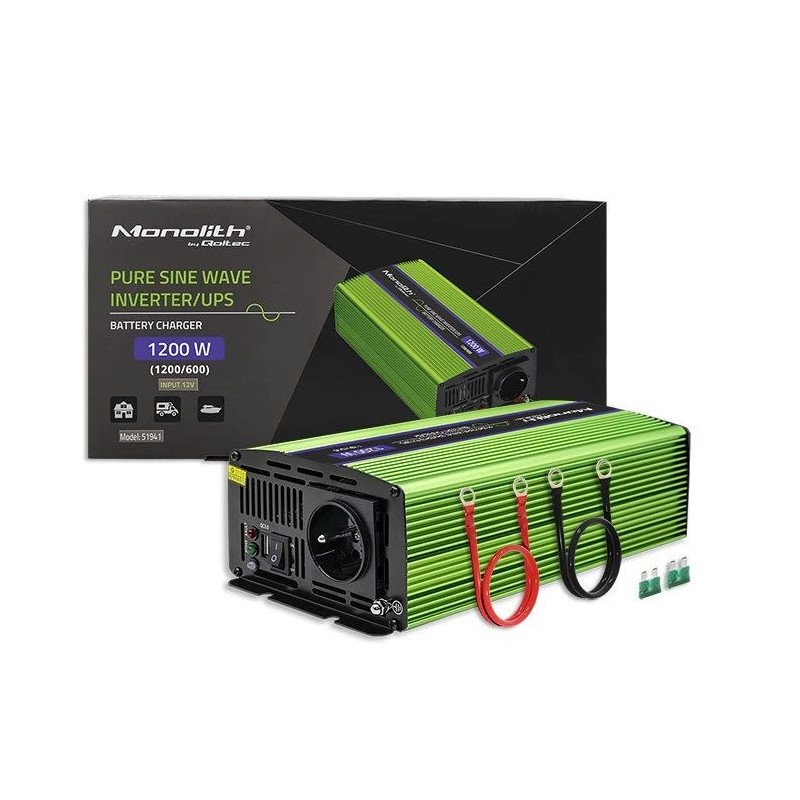 Auto invertors Qoltec Monolith 1200 W Zaļš 12 V