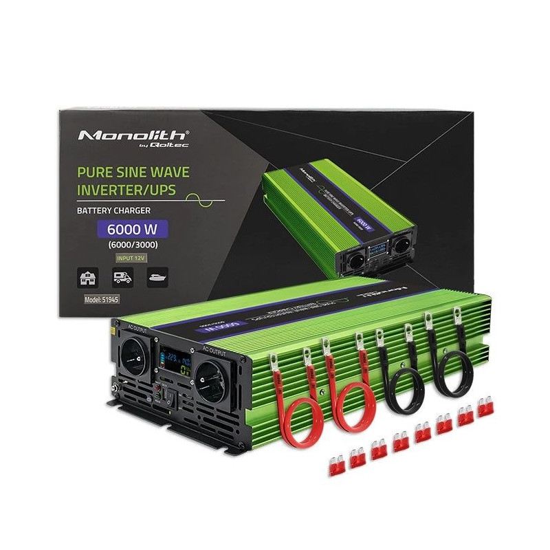 Automašīnas invertors Qoltec Monolith 6000 W Green 12 V
