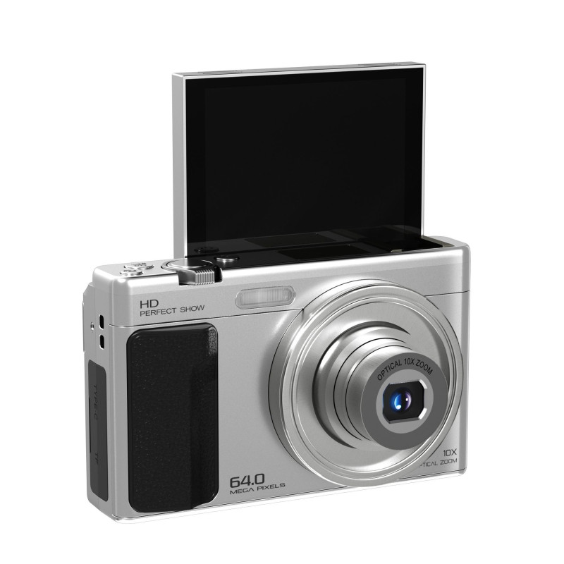 XREC C89 digitālā fotokamera, 4K / 30 kadri / s, 10× optiskā tālummaiņa, 3,2 collu pagriežams LCD, sudraba