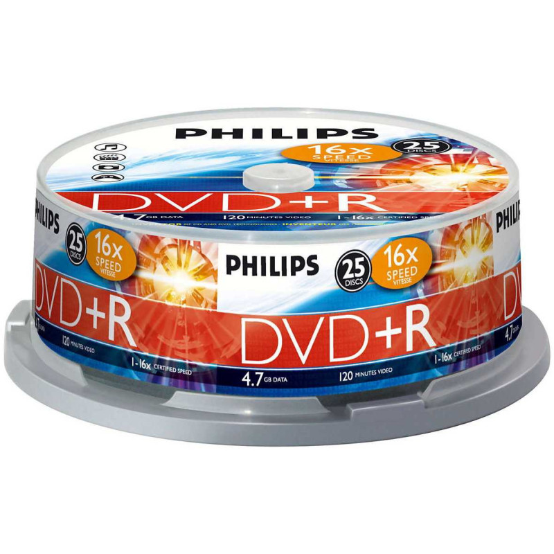 Philips DVD+R 4.7GB x16 Cake Box 25