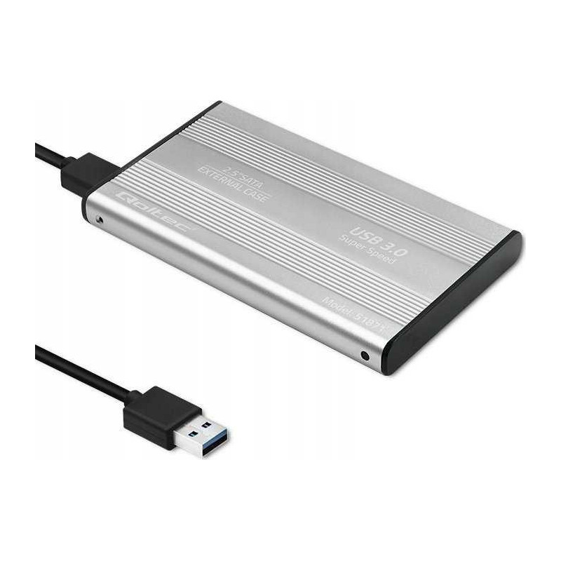 Qoltec Aluminium External Hard Drive Case 2.5'''' SATA USB 3.0 Silver 51871