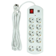Power Plant, Llc EX610556 pagarinātājs ar 10 kontaktligzdām un 2 USB-A portiem, 5 m