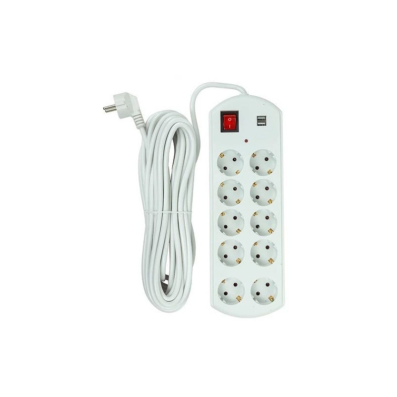Power Plant, Llc EX610563 pagarinātājs ar 10 m kabeli, 10 kontaktligzdām un 2 USB-A portiem