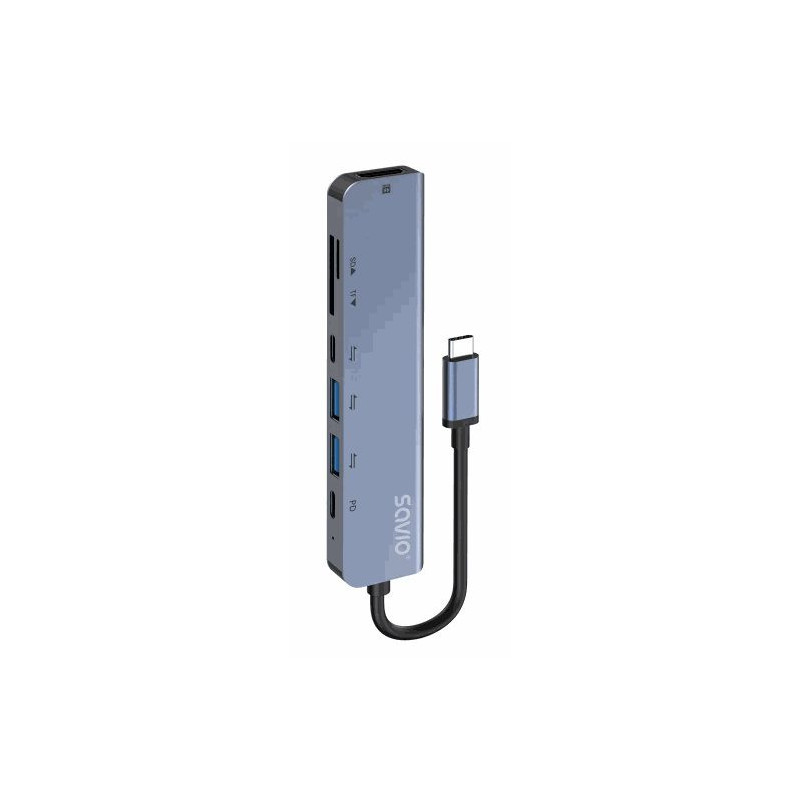 Savio Hub AK-82 USB-C HDMI SD Grey