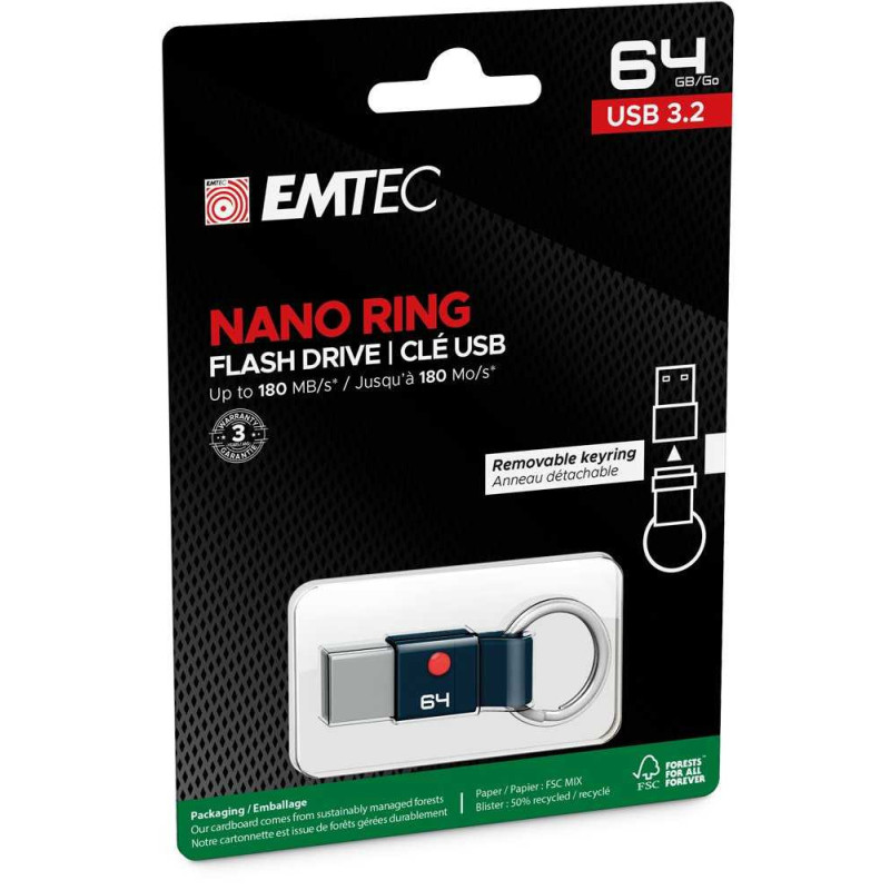 Emtec USB3.2 Nano žiedas T100 64GB