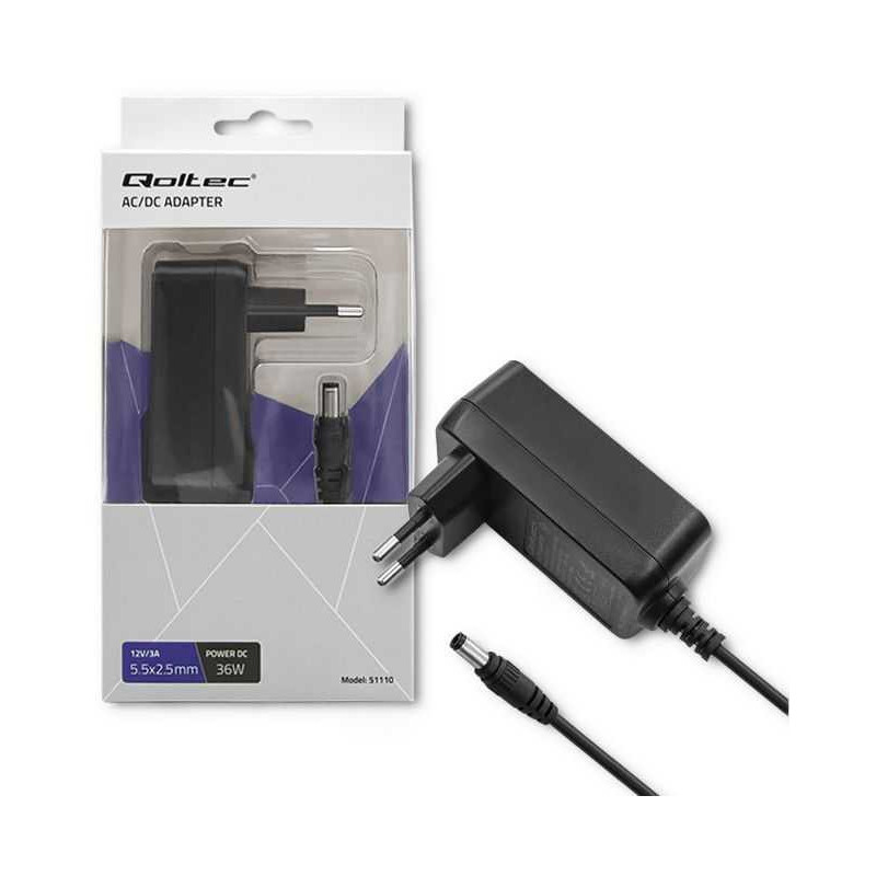 Qoltec Plug-in power supply 36W 12V 3A 5.5*2.5 Black