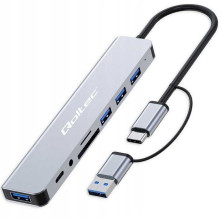Qoltec 53794 Hub 8in1 Pilka