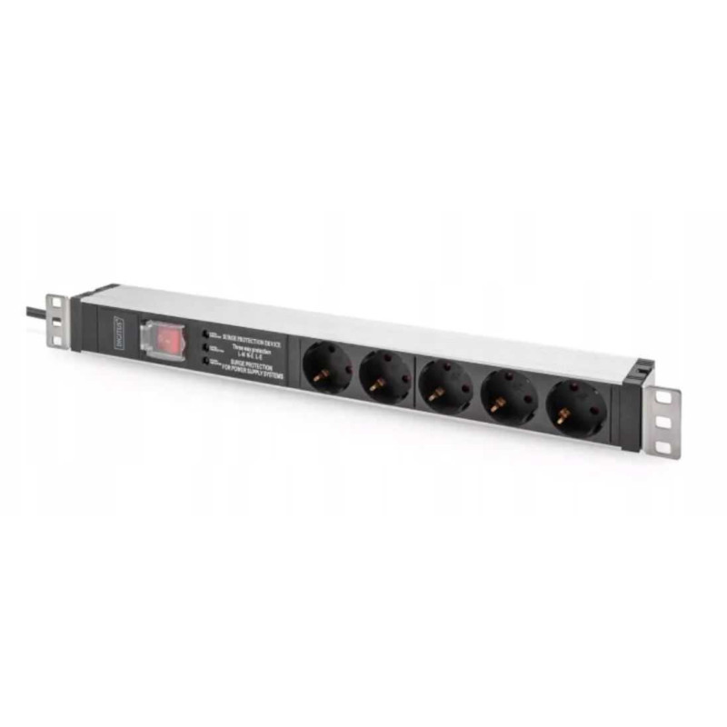 DIGITUS maitinimo blokas 1HE 5xSchuko 16A 1U 2m Juoda
