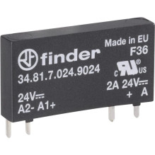 Finder cietvielu PCB relejs, sērija 34, 34.81.7.024.9024, slodzes strāva 2 A, komutācijas spriegums 24 V līdzstrāva