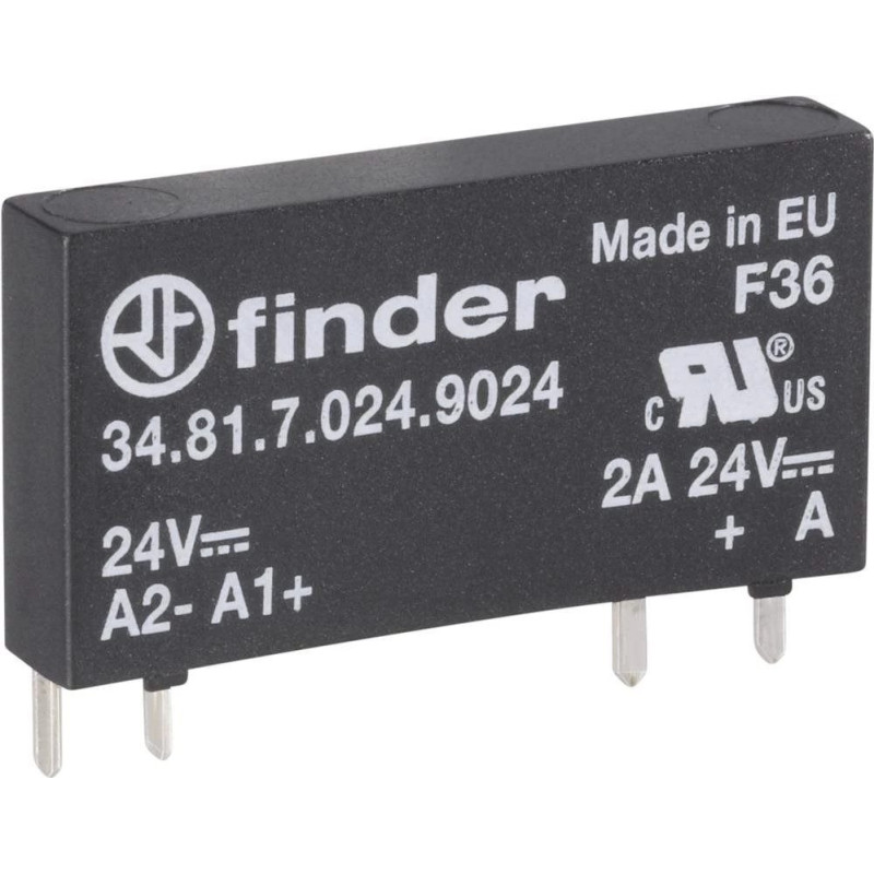 Finder cietvielu PCB relejs, sērija 34, 34.81.7.024.9024, slodzes strāva 2 A, komutācijas spriegums 24 V līdzstrāva