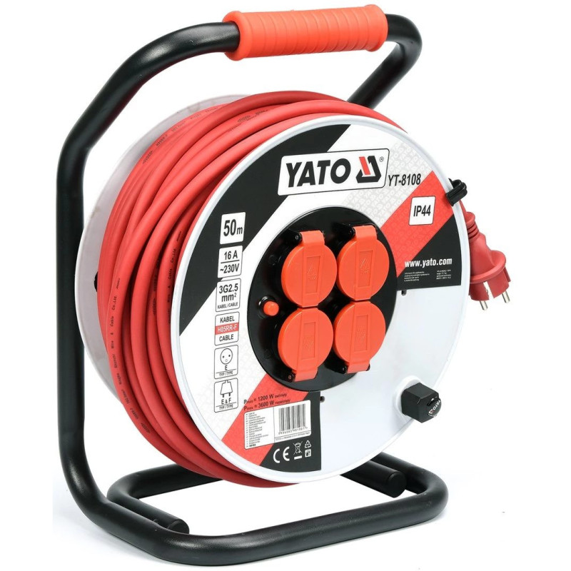 Prailgintuvas Yato YT-8108 50 m 4 AC lizdai Vidaus / lauko Juoda Raudona Balta