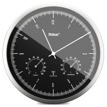 MEBUS 19777 Radio Wall Clock with Thermo-Hygrometer, Silver / White, 30 cm
