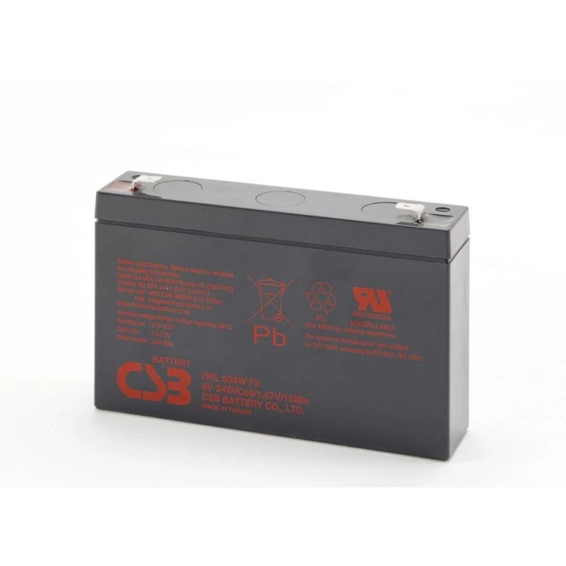 Uzlādējams svina-skābes akumulators CSB HRL634WF2 6V 9Ah rezerves barošanai un UPS