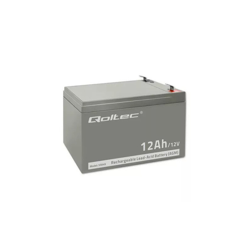Qoltec 53049 AGM akumulators 12V 12Ah, pelēks, 150×98×95 mm
