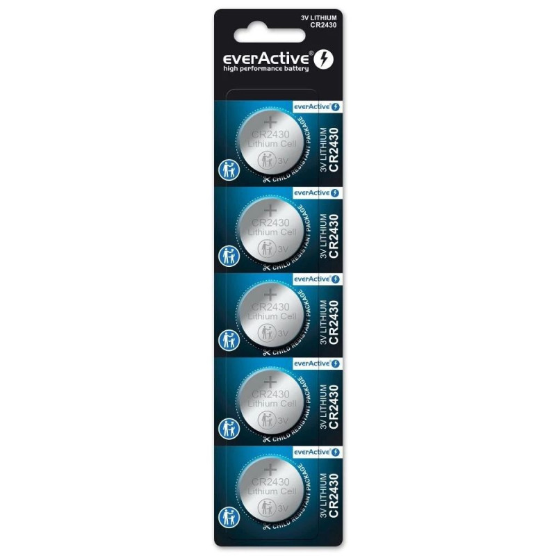 EverActive CR2430 litija baterija 3 V, 24,5 mm × 3 mm, 5 iepakojumā