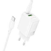 Įkroviklis Borofone BN29 30W USB-C / USB-A + USB-C į USB-C kabelis 1.0m baltas