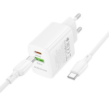 Įkroviklis Borofone BN29 30W USB-C / USB-A + USB-C į USB-C kabelis 1.0m baltas