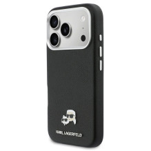 Dėklas Karl Lagerfeld PU Karl and Choupette Heads Pins MagSafe Apple iPhone 17 Pro juodas