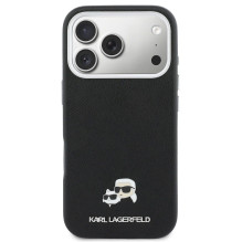 Dėklas Karl Lagerfeld PU Karl and Choupette Heads Pins MagSafe Apple iPhone 17 Pro juodas