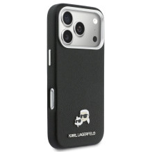 Dėklas Karl Lagerfeld PU Karl and Choupette Heads Pins MagSafe Apple iPhone 17 Pro juodas