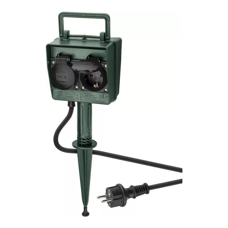 Goobay 55943 2m 2 socket outdoor extension cord black green