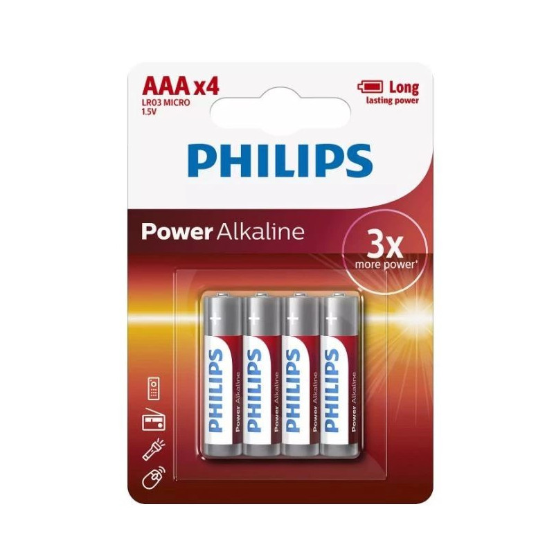 Philips Power Alkaline AAA baterijas, 4 iepakojums